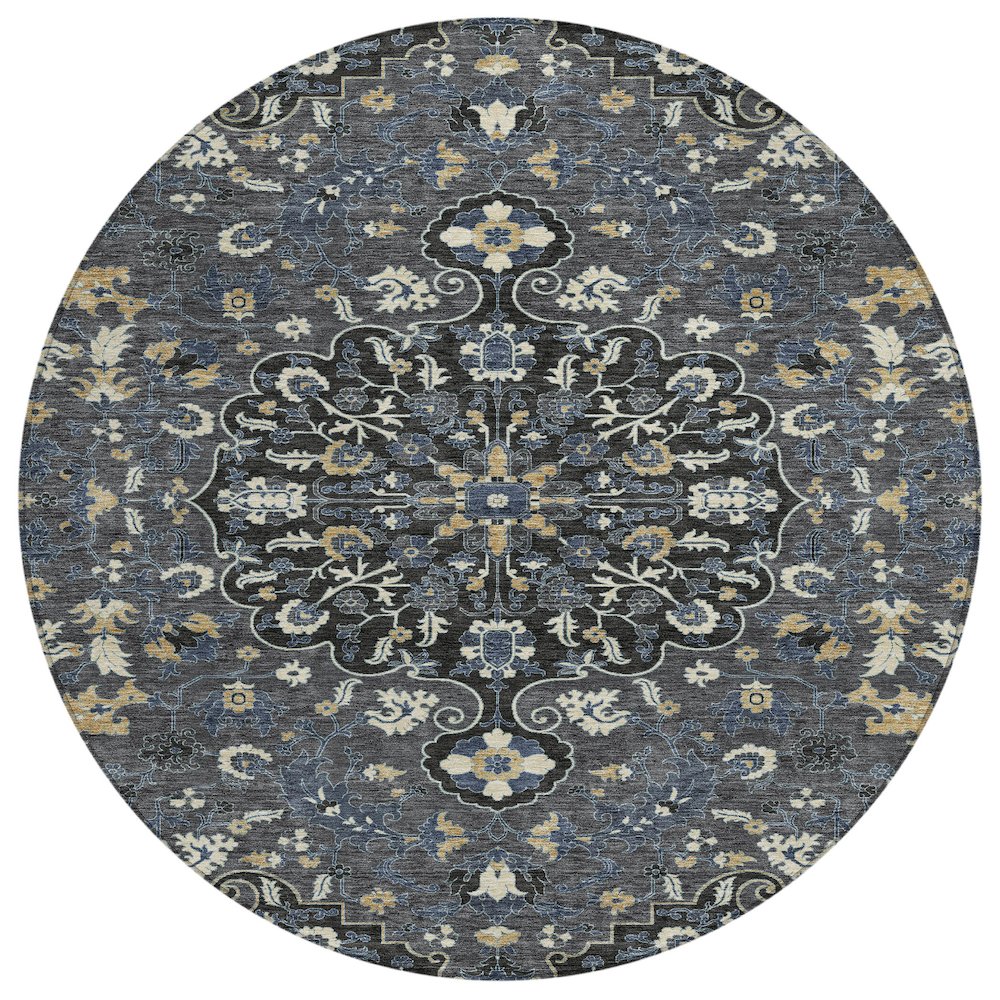 Machine Washable Indoor/Outdoor Chantille ACN2463 Black 8' x 8' Round Rug. Picture 1