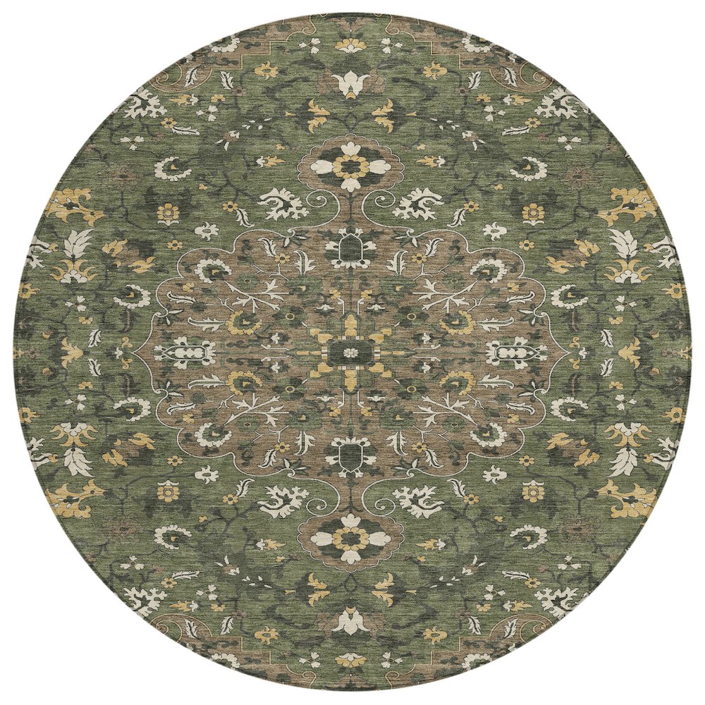 Machine Washable Indoor/Outdoor Chantille ACN2463 Brown 8' x 8' Round Rug. Picture 1