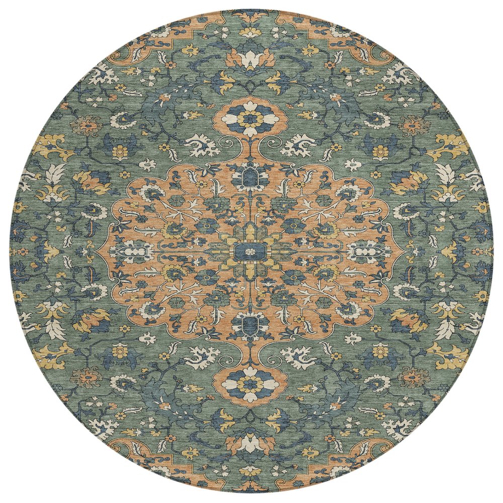 Machine Washable Indoor/Outdoor Chantille ACN2463 Orange 8' x 8' Round Rug. Picture 1