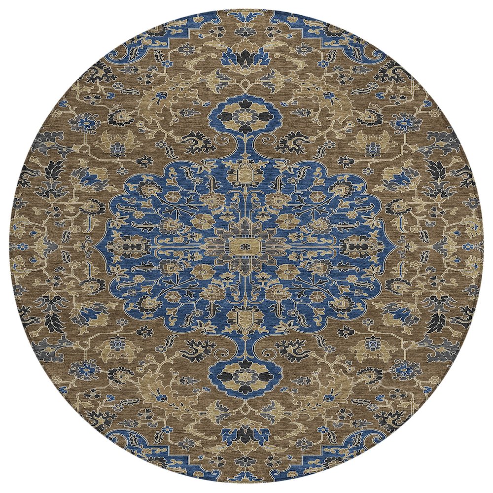 Machine Washable Indoor/Outdoor Chantille ACN2463 Blue 8' x 8' Round Rug. Picture 1