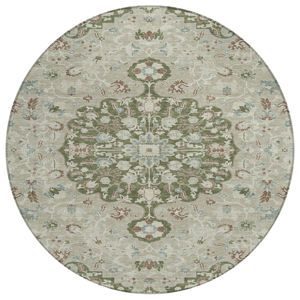 Machine Washable Indoor/Outdoor Chantille ACN2463 Green 8' x 8' Round Rug. Picture 1