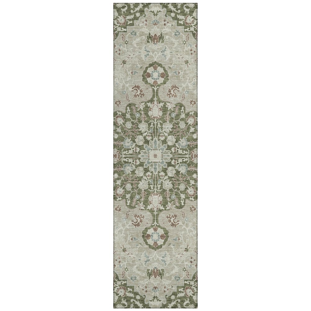 Machine Washable Indoor/Outdoor Chantille ACN2463 Green 2'3" x 7'6" Runner Rug. Picture 1