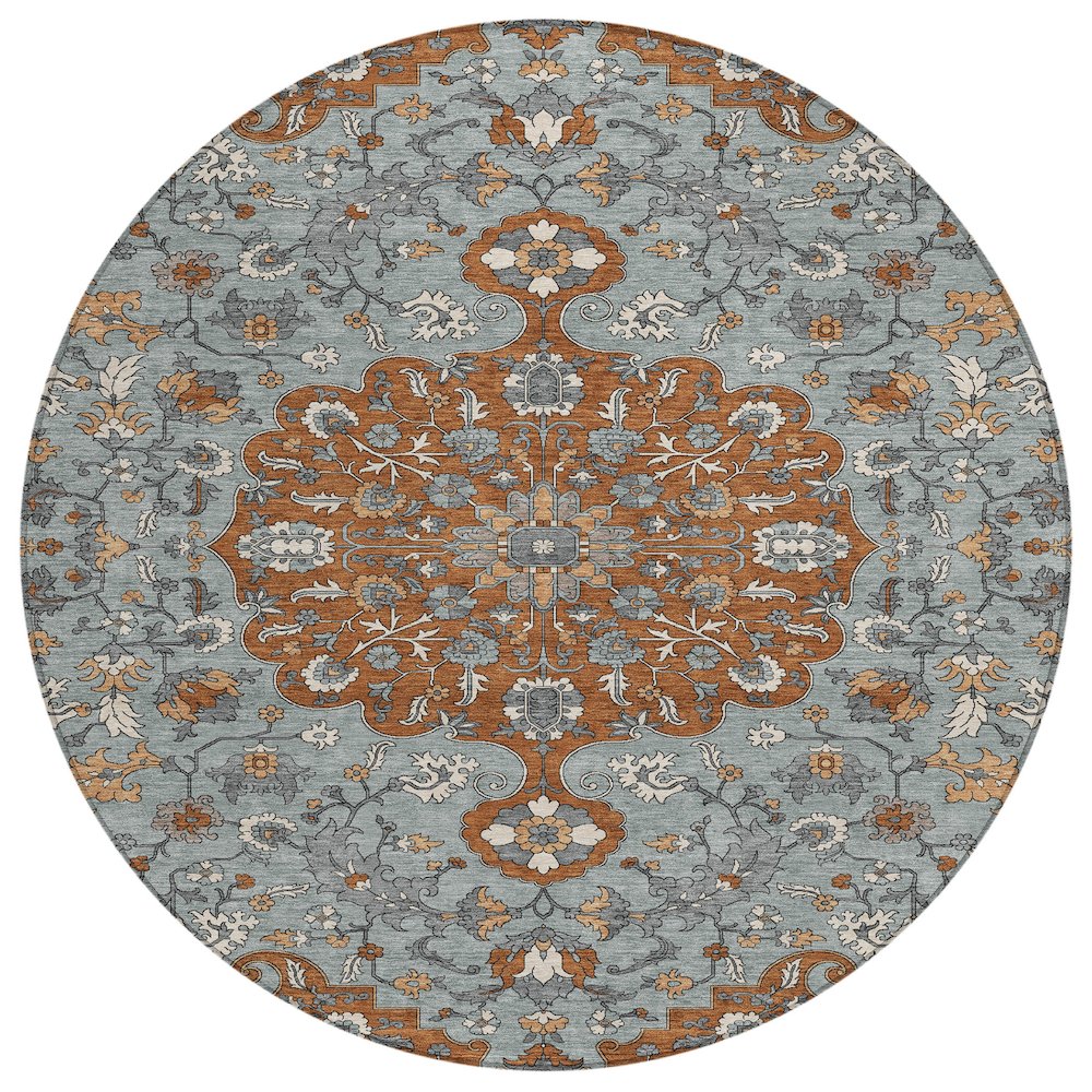 Machine Washable Indoor/Outdoor Chantille ACN2463 Orange 8' x 8' Round Rug. Picture 1
