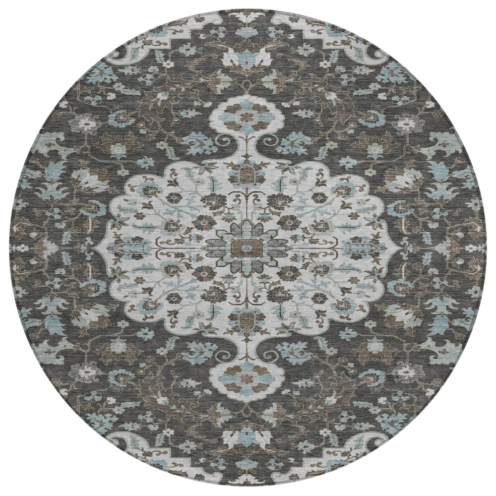 Machine Washable Indoor/Outdoor Chantille ACN2463 Gray 8' x 8' Round Rug. Picture 1