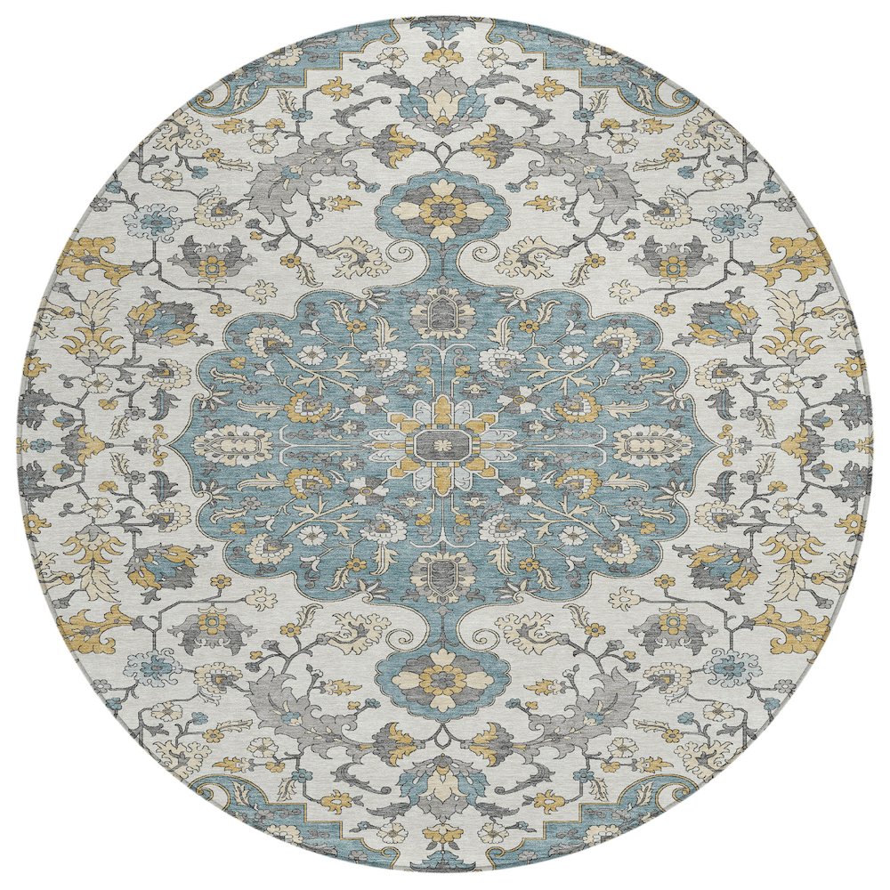 Machine Washable Indoor/Outdoor Chantille ACN2463 Teal 8' x 8' Round Rug. Picture 1