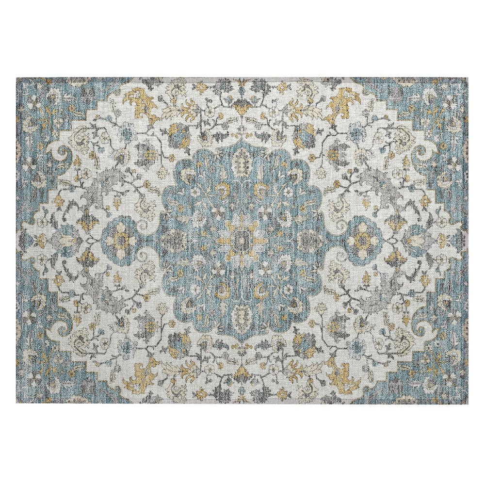 Machine Washable Indoor/Outdoor Chantille ACN2463 Teal 1'8" x 2'6" Rug. Picture 1