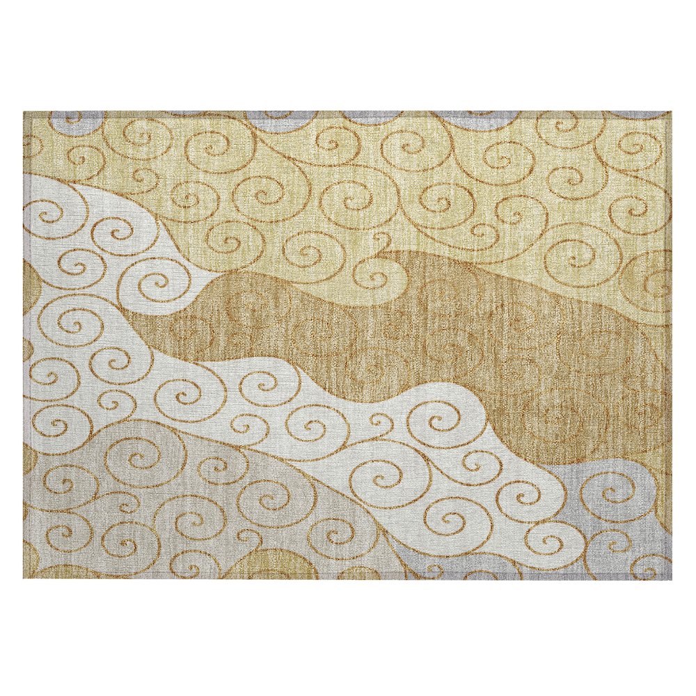 Machine Washable Indoor/Outdoor Chantille ACN2464 Gold 1'8" x 2'6" Rug. Picture 1