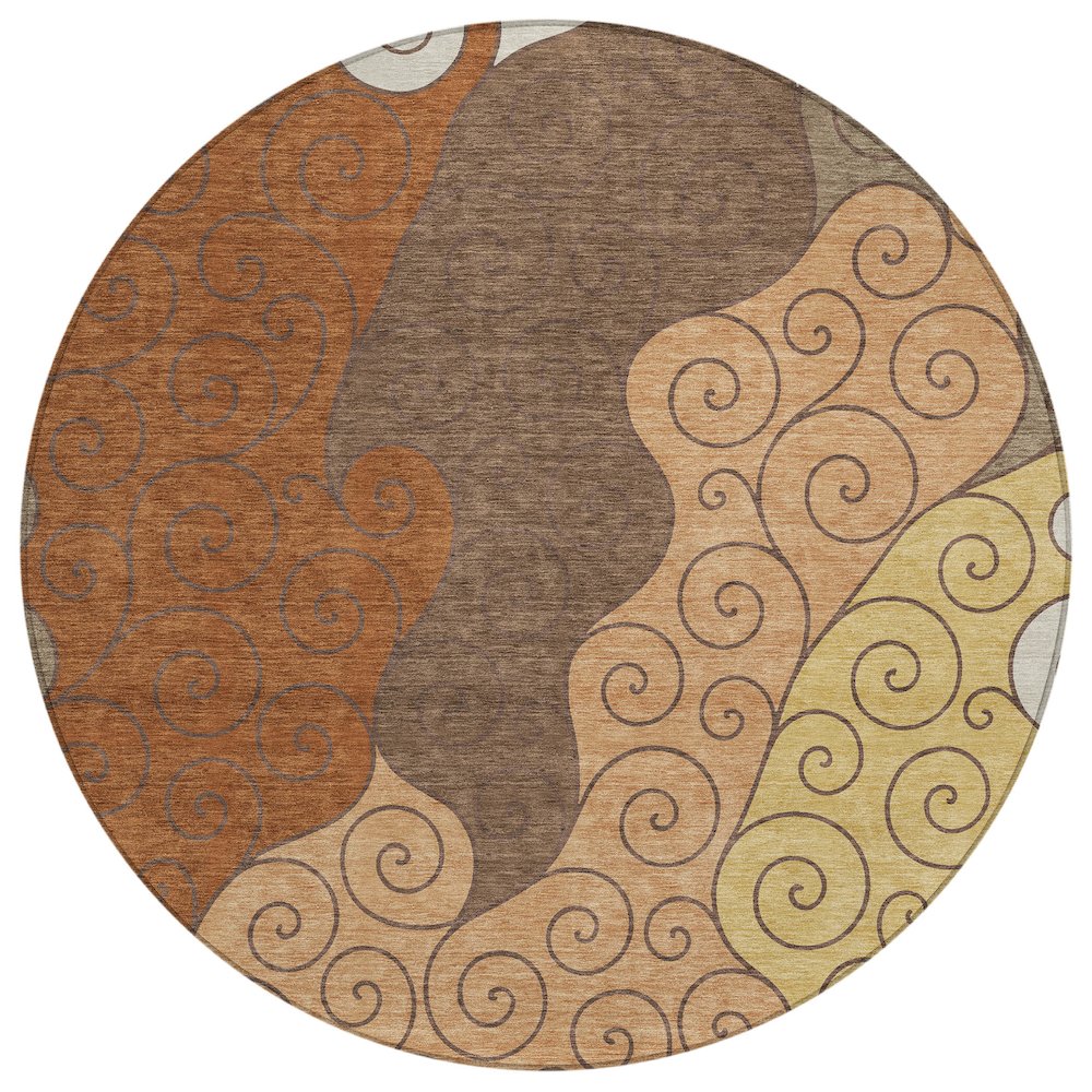Machine Washable Indoor/Outdoor Chantille ACN2464 Orange 8' x 8' Round Rug. Picture 1