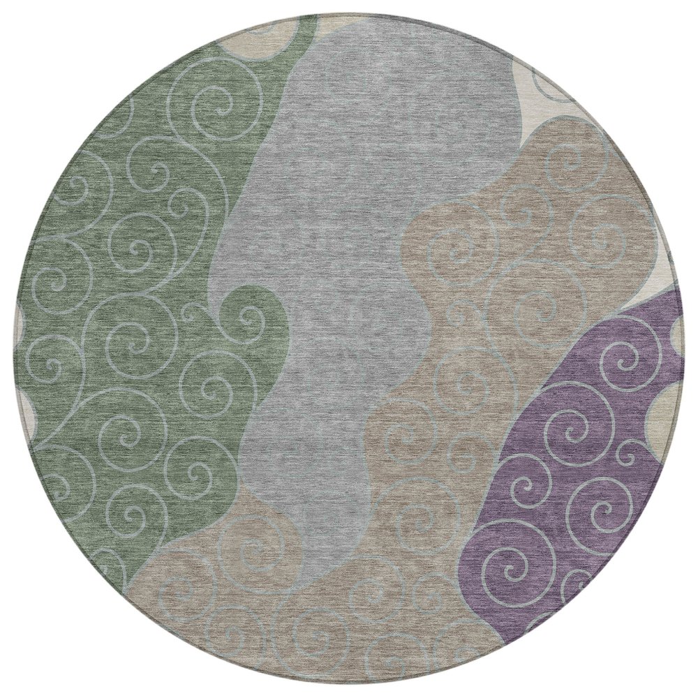 Machine Washable Indoor/Outdoor Chantille ACN2464 Gray 8' x 8' Round Rug. Picture 1