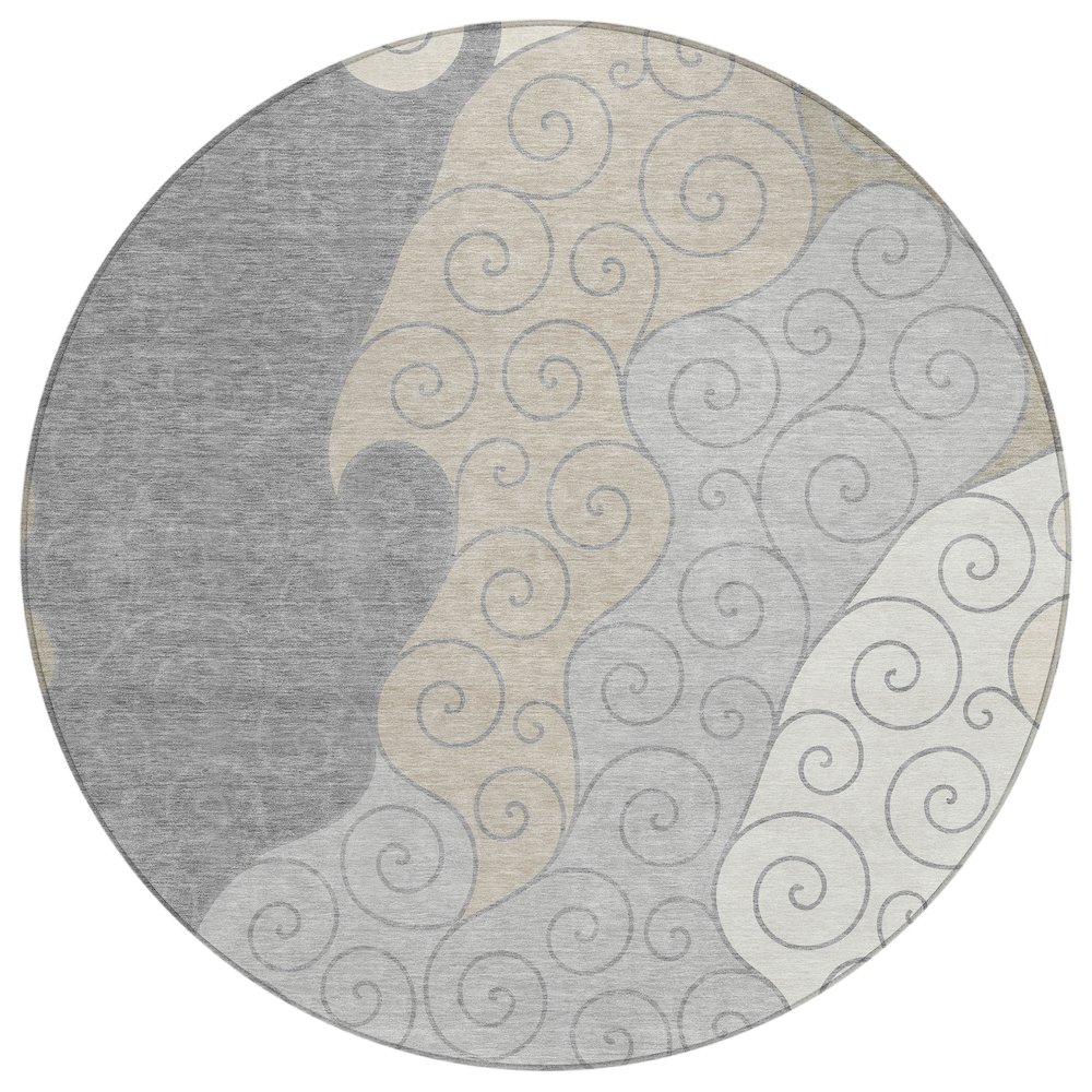Machine Washable Indoor/Outdoor Chantille ACN2464 Gray 8' x 8' Round Rug. Picture 1
