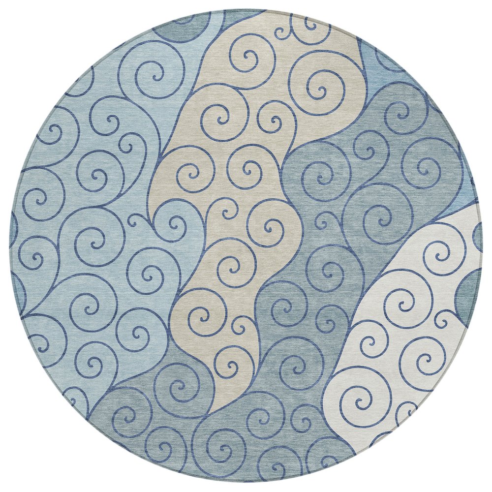 Machine Washable Indoor/Outdoor Chantille ACN2464 Blue 8' x 8' Round Rug. Picture 1