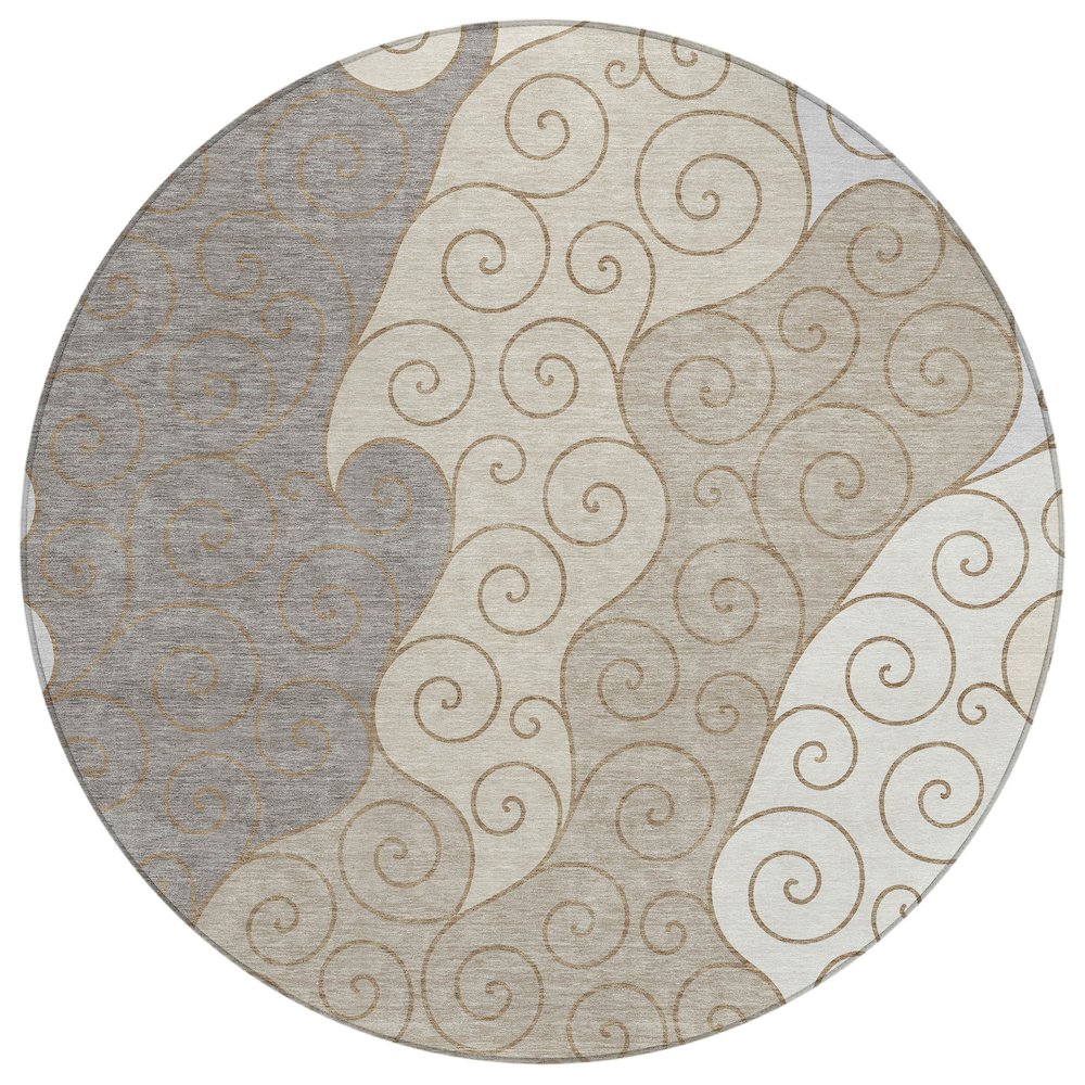 Machine Washable Indoor/Outdoor Chantille ACN2464 Brown 8' x 8' Round Rug. Picture 1