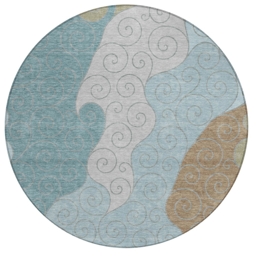 Machine Washable Indoor/Outdoor Chantille ACN2464 Teal 8' x 8' Round Rug. Picture 1