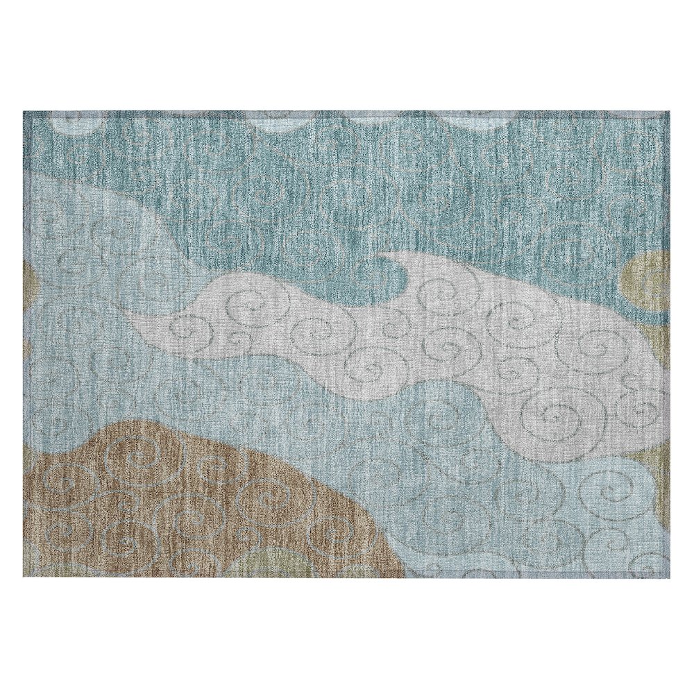 Machine Washable Indoor/Outdoor Chantille ACN2464 Teal 1'8" x 2'6" Rug. Picture 1