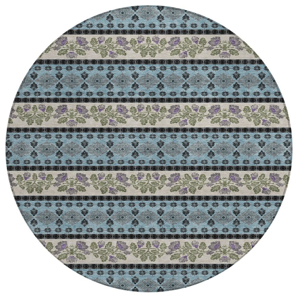 Machine Washable Indoor/Outdoor Chantille ACN2465 Teal 8' x 8' Round Rug. Picture 1