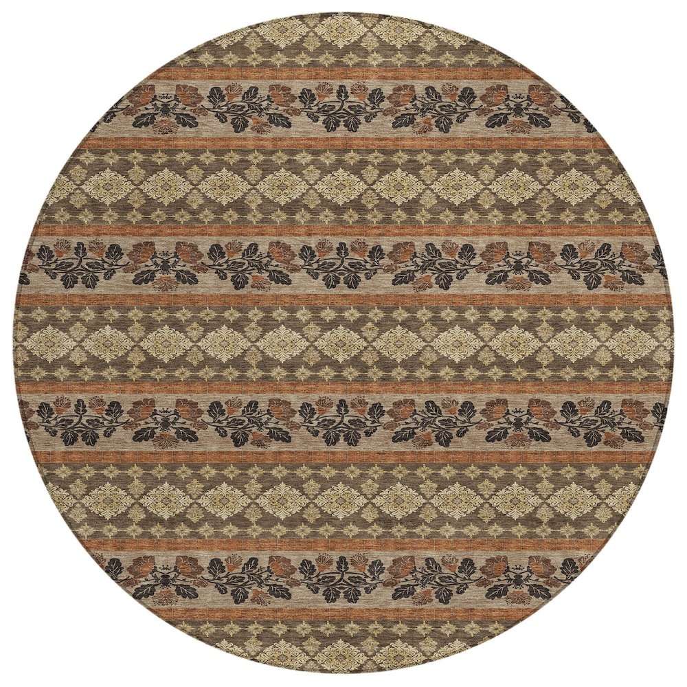Machine Washable Indoor/Outdoor Chantille ACN2465 Brown 8' x 8' Round Rug. Picture 1