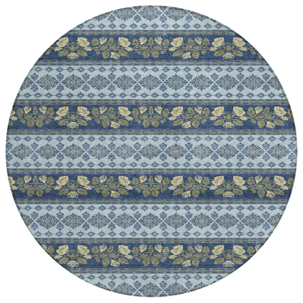 Machine Washable Indoor/Outdoor Chantille ACN2465 Blue 8' x 8' Round Rug. Picture 1