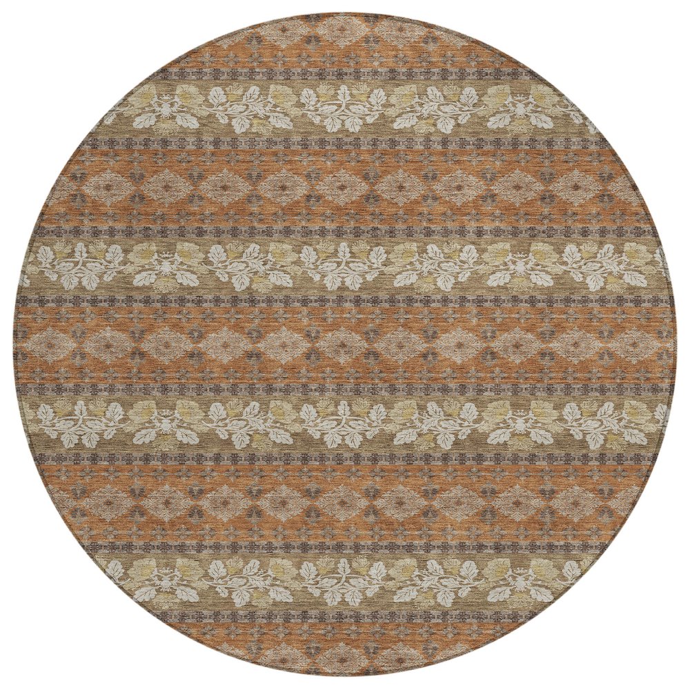 Machine Washable Indoor/Outdoor Chantille ACN2465 Orange 8' x 8' Round Rug. Picture 1
