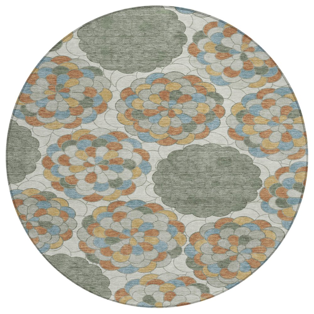 Machine Washable Indoor/Outdoor Chantille ACN2466 Green 8' x 8' Round Rug. Picture 1