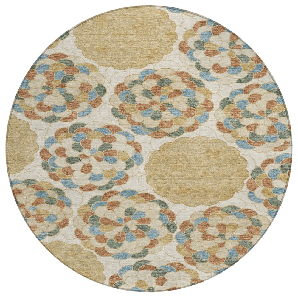 Machine Washable Indoor/Outdoor Chantille ACN2466 Brown 8' x 8' Round Rug. Picture 1