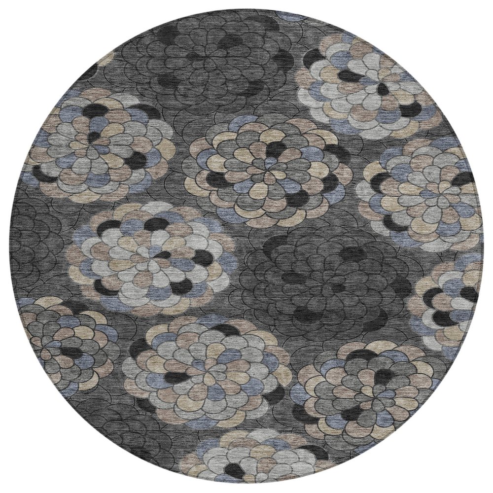 Machine Washable Indoor/Outdoor Chantille ACN2466 Black 8' x 8' Round Rug. Picture 1