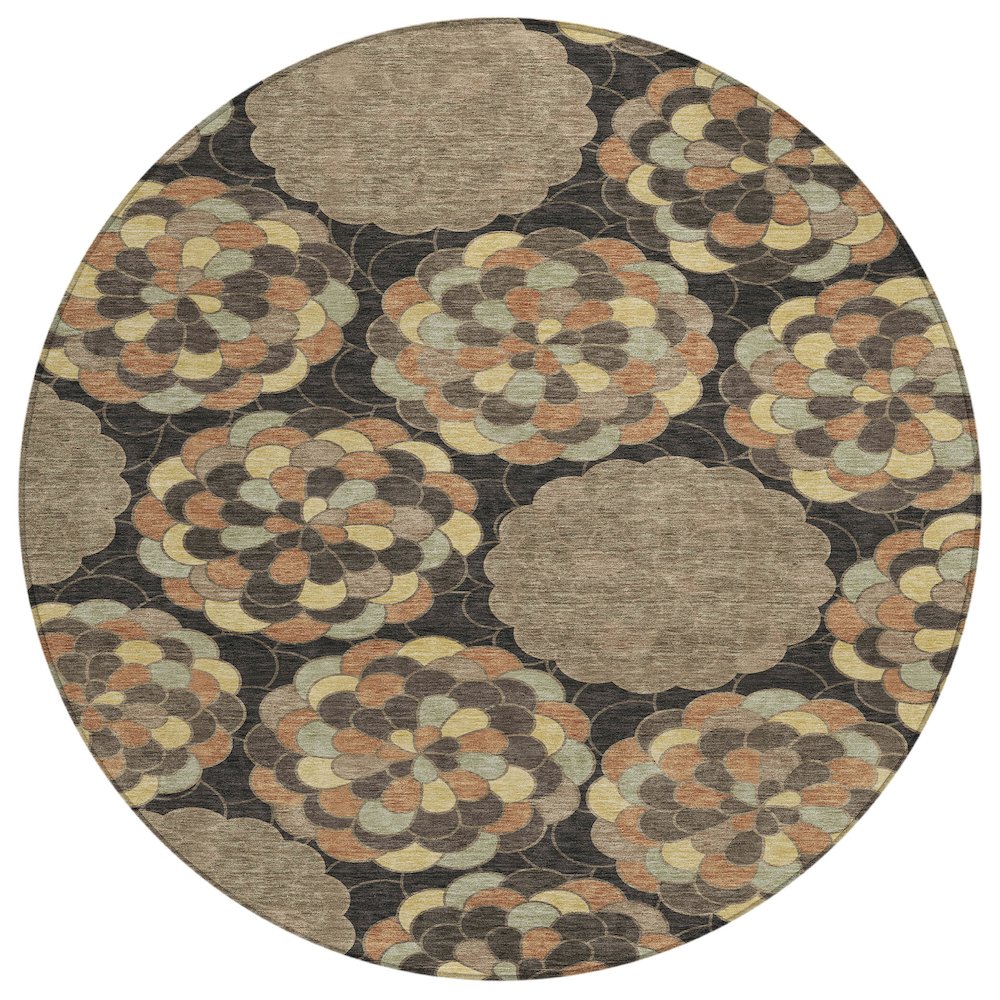 Machine Washable Indoor/Outdoor Chantille ACN2466 Brown 8' x 8' Round Rug. Picture 1