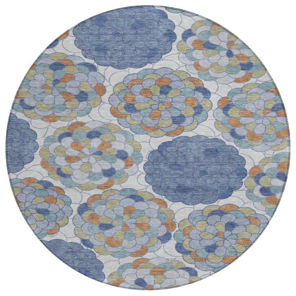 Machine Washable Indoor/Outdoor Chantille ACN2466 Blue 8' x 8' Round Rug. Picture 1