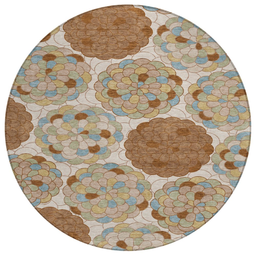 Machine Washable Indoor/Outdoor Chantille ACN2466 Orange 8' x 8' Round Rug. Picture 1