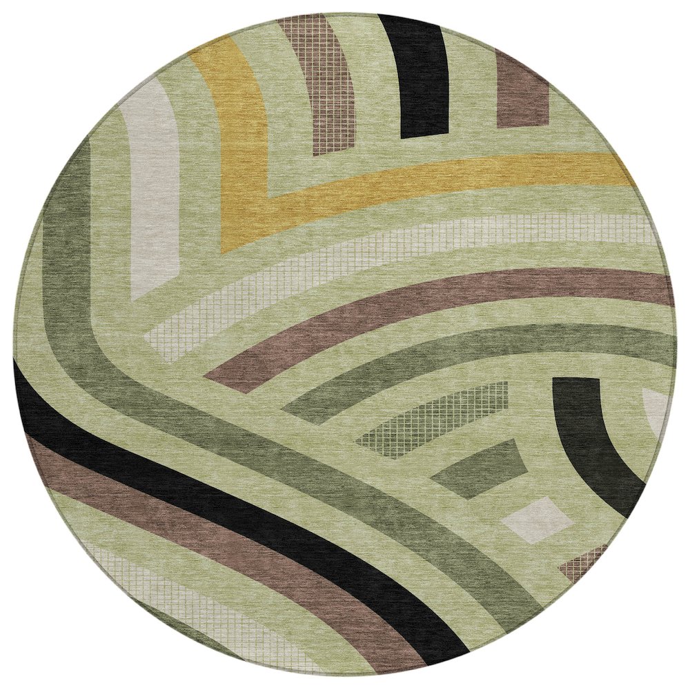 Machine Washable Indoor/Outdoor Chantille ACN2467 Green 8' x 8' Round Rug. Picture 1