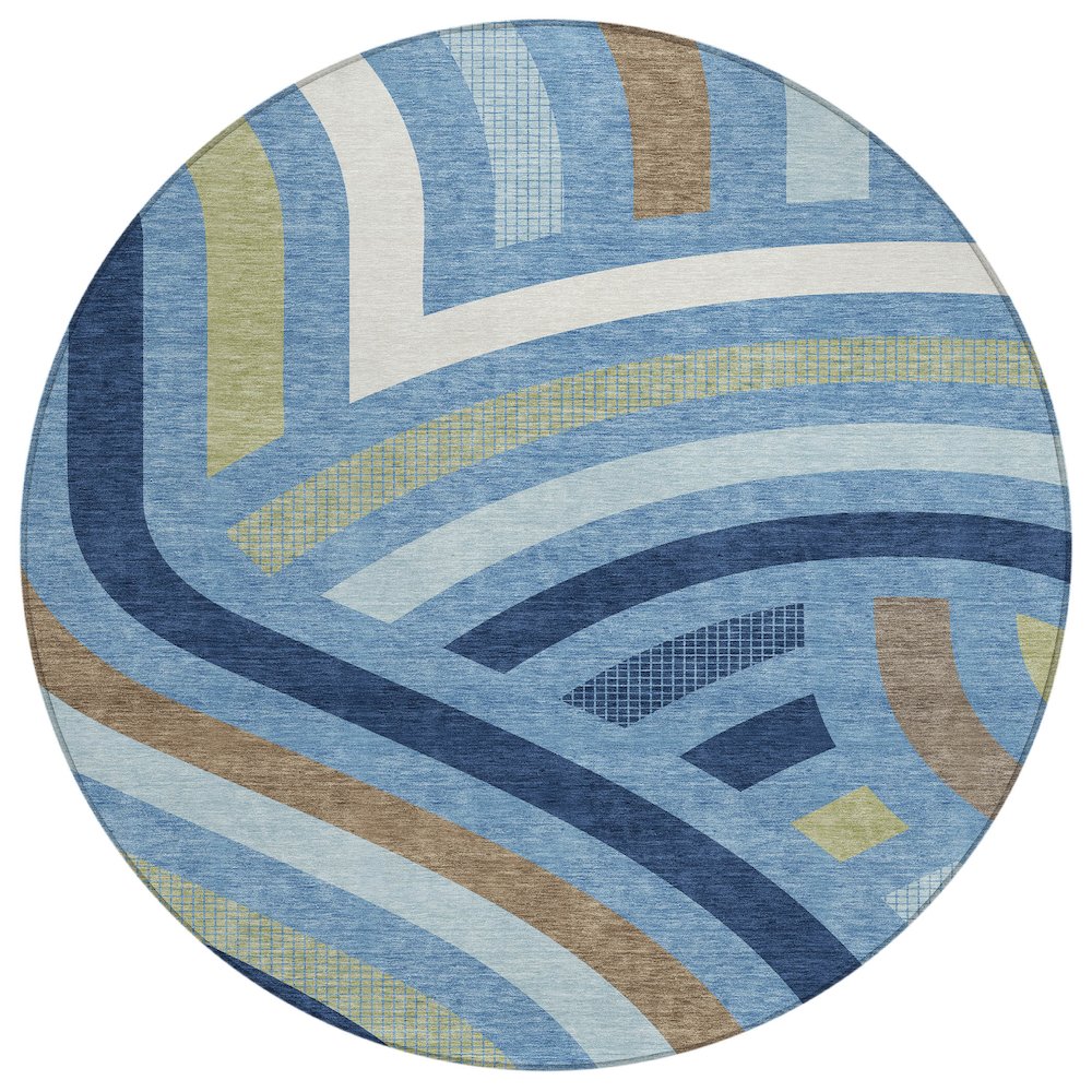 Machine Washable Indoor/Outdoor Chantille ACN2467 Blue 8' x 8' Round Rug. Picture 1