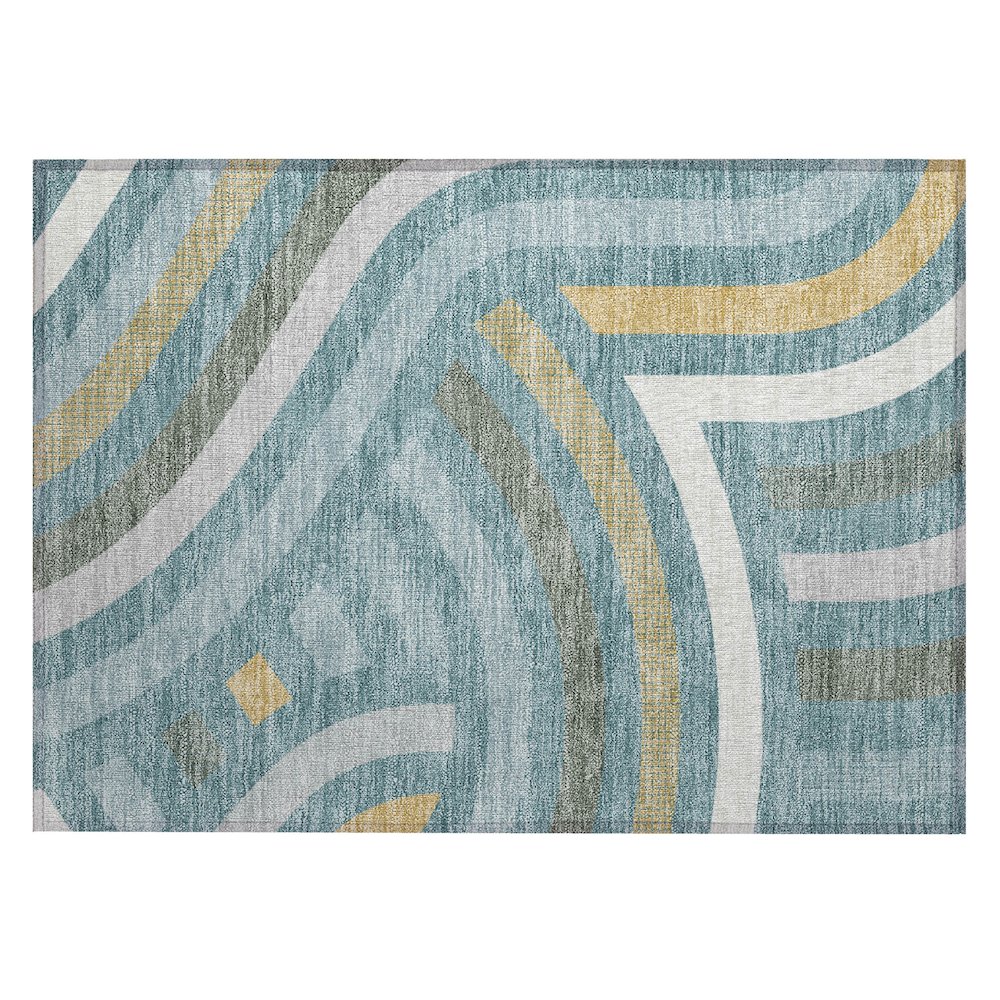 Machine Washable Indoor/Outdoor Chantille ACN2467 Teal 1'8" x 2'6" Rug. Picture 1
