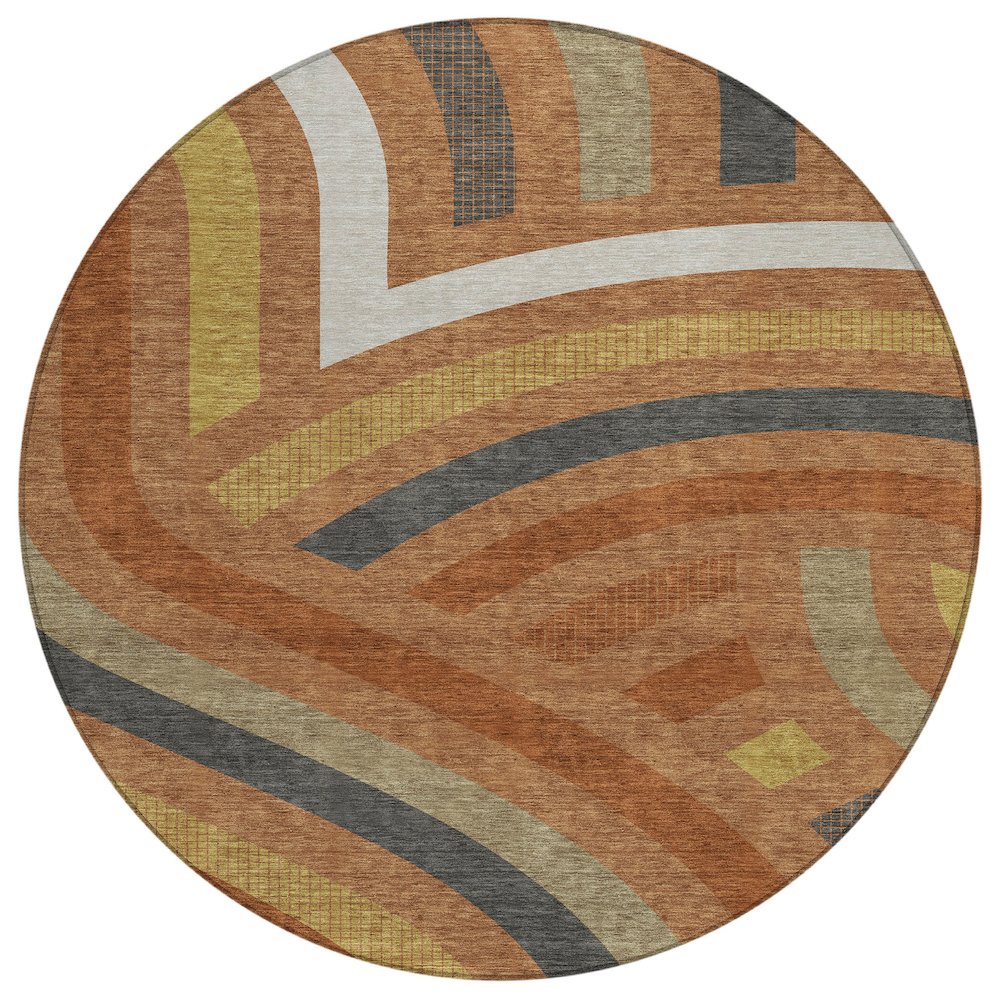Machine Washable Indoor/Outdoor Chantille ACN2467 Orange 8' x 8' Round Rug. Picture 1