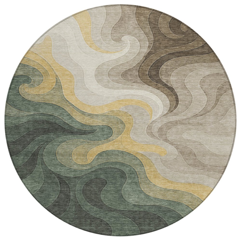 Machine Washable Indoor/Outdoor Chantille ACN2468 Green 8' x 8' Round Rug. Picture 1