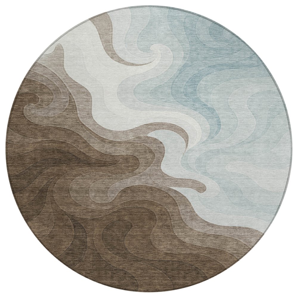 Machine Washable Indoor/Outdoor Chantille ACN2468 Brown 8' x 8' Round Rug. Picture 1