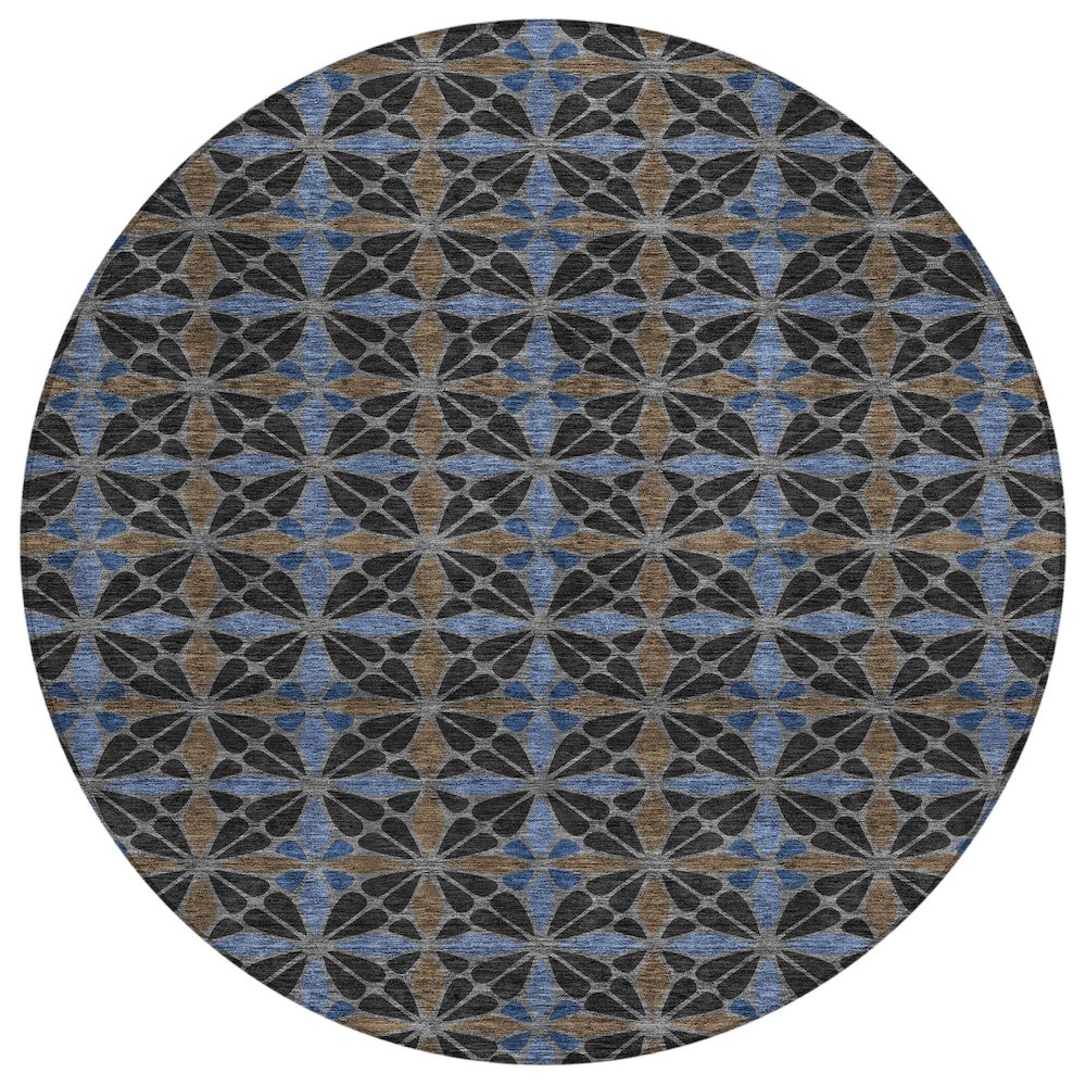 Machine Washable Indoor/Outdoor Chantille ACN2469 Black 8' x 8' Round Rug. Picture 1