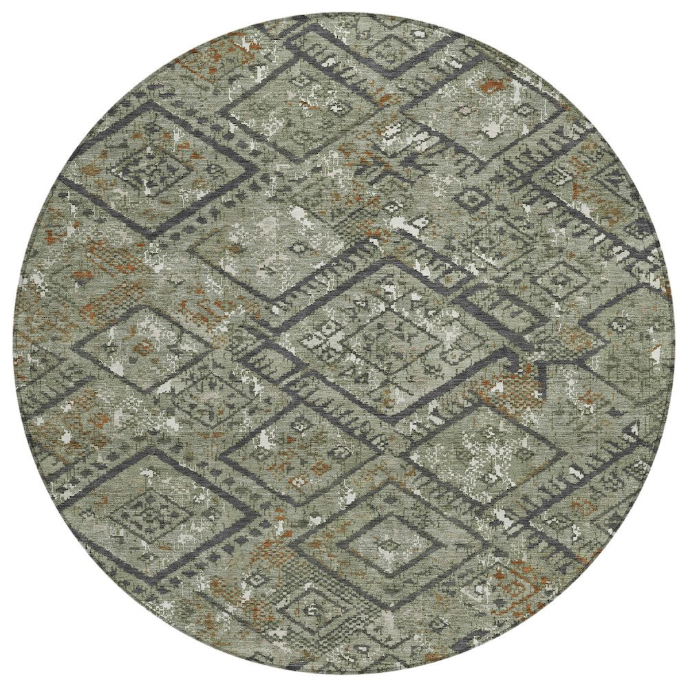 Machine Washable Indoor/Outdoor Chantille ACN2470 Green 8' x 8' Round Rug. Picture 1