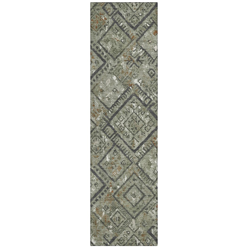 Machine Washable Indoor/Outdoor Chantille ACN2470 Green 2'3" x 7'6" Runner Rug. Picture 1