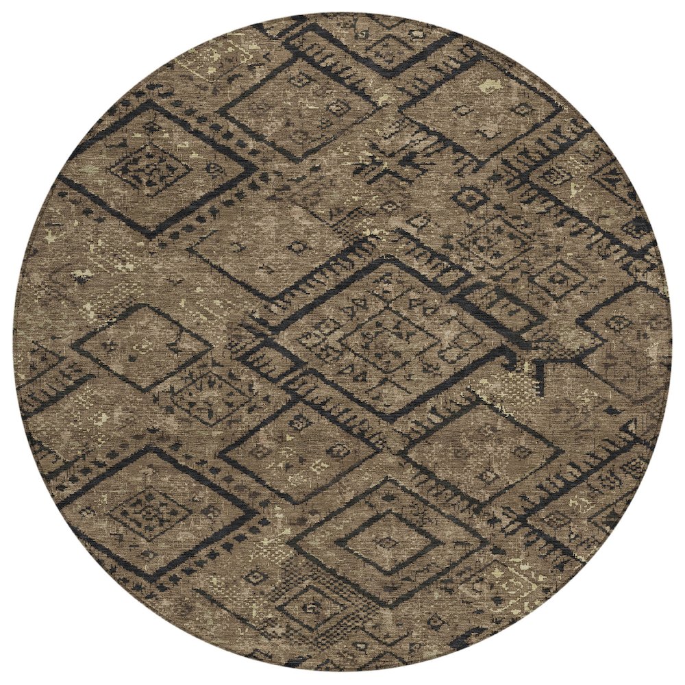 Machine Washable Indoor/Outdoor Chantille ACN2470 Brown 8' x 8' Round Rug. Picture 1