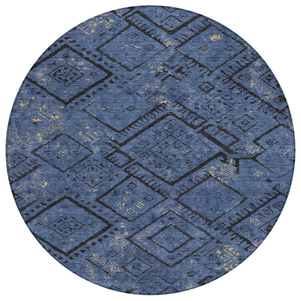 Machine Washable Indoor/Outdoor Chantille ACN2470 Blue 8' x 8' Round Rug. Picture 1