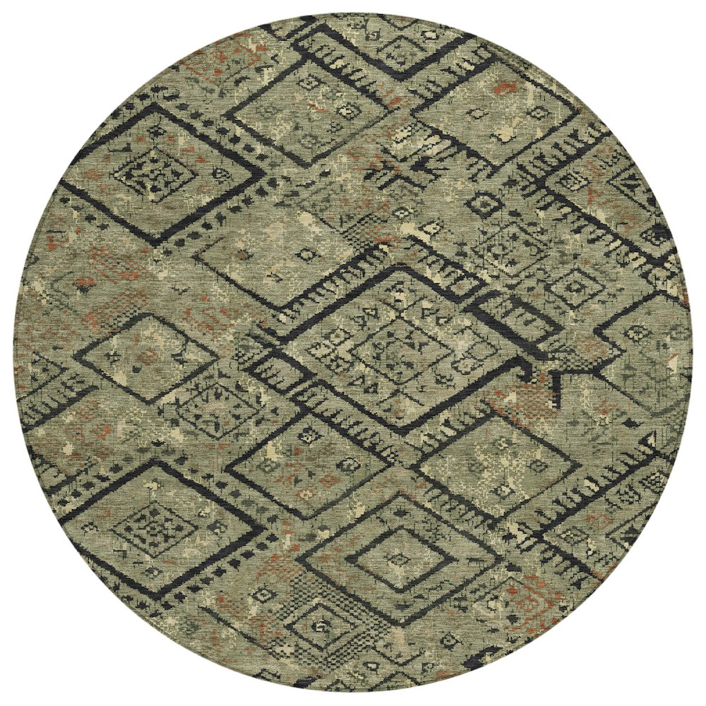 Machine Washable Indoor/Outdoor Chantille ACN2470 Green 8' x 8' Round Rug. Picture 1