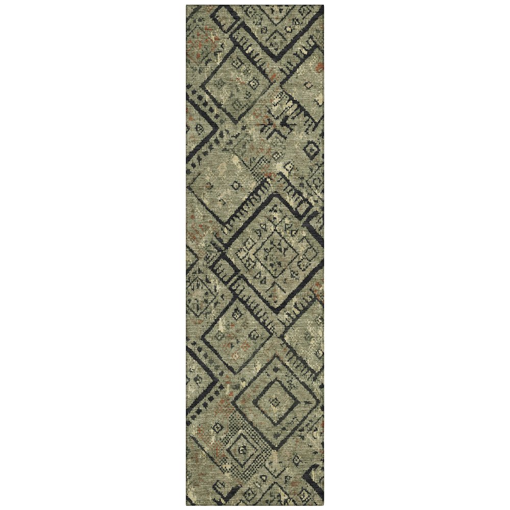 Machine Washable Indoor/Outdoor Chantille ACN2470 Green 2'3" x 7'6" Runner Rug. Picture 1