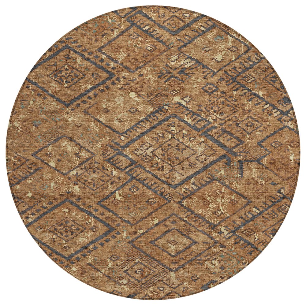 Machine Washable Indoor/Outdoor Chantille ACN2470 Orange 8' x 8' Round Rug. Picture 1