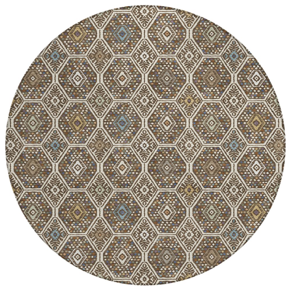 Machine Washable Indoor/Outdoor Chantille ACN2471 Brown 8' x 8' Round Rug. Picture 1