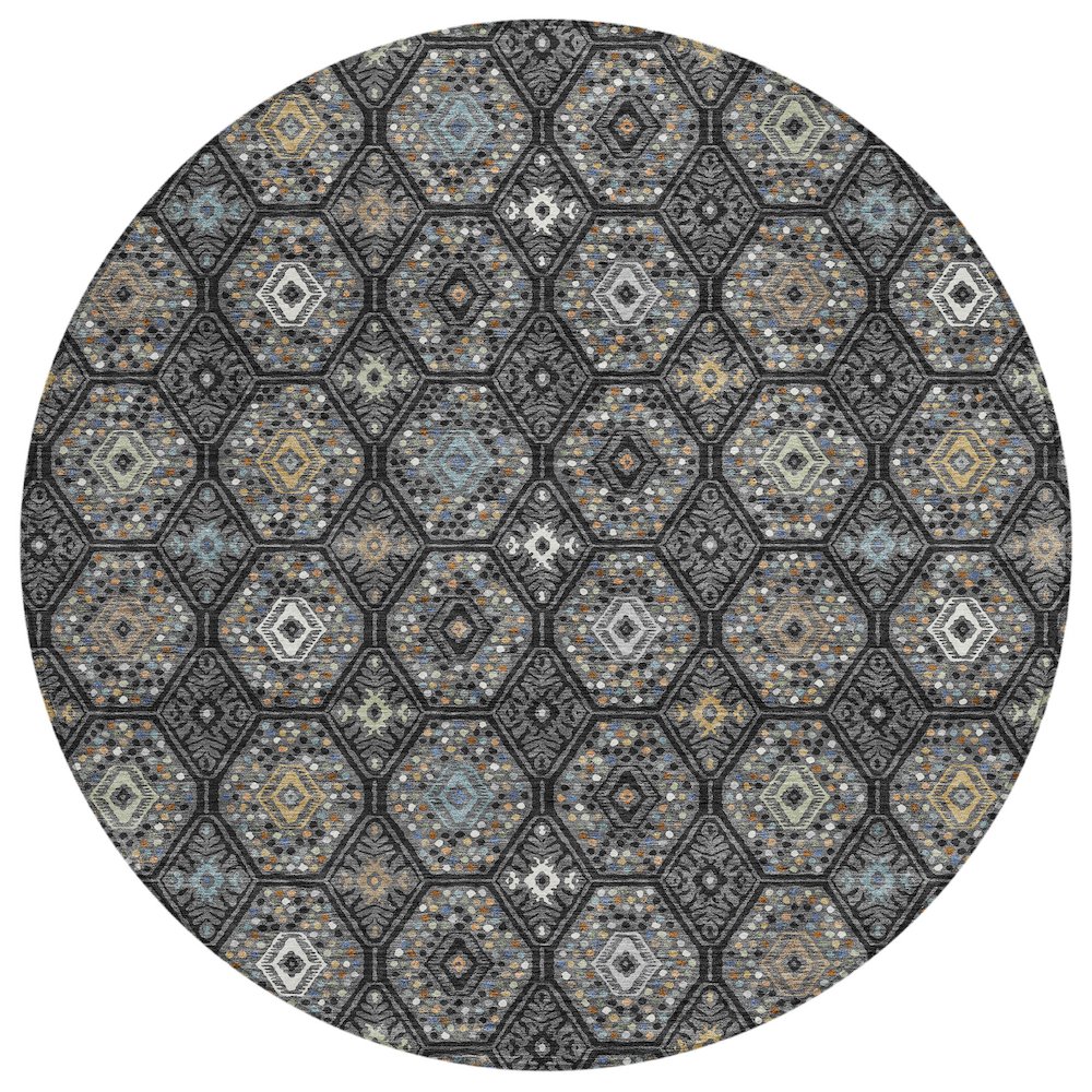 Machine Washable Indoor/Outdoor Chantille ACN2471 Black 8' x 8' Round Rug. Picture 1