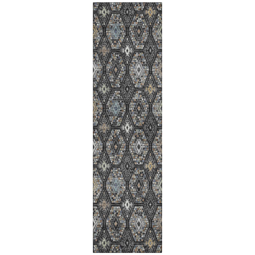 Machine Washable Indoor/Outdoor Chantille ACN2471 Black 2'3" x 7'6" Runner Rug. Picture 1