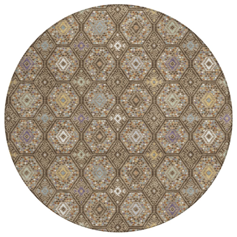 Machine Washable Indoor/Outdoor Chantille ACN2471 Brown 8' x 8' Round Rug. Picture 1