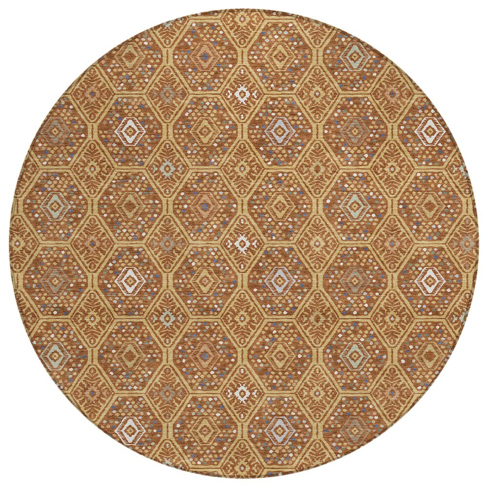 Machine Washable Indoor/Outdoor Chantille ACN2471 Gold 8' x 8' Round Rug. Picture 1