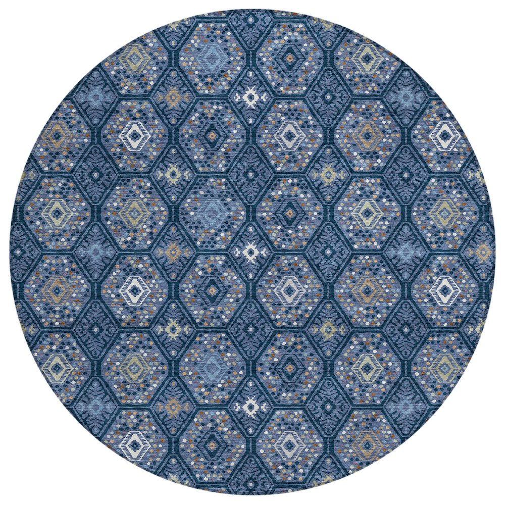 Machine Washable Indoor/Outdoor Chantille ACN2471 Blue 8' x 8' Round Rug. Picture 1