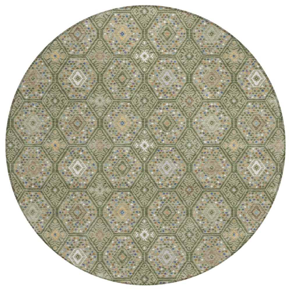 Machine Washable Indoor/Outdoor Chantille ACN2471 Green 8' x 8' Round Rug. Picture 1