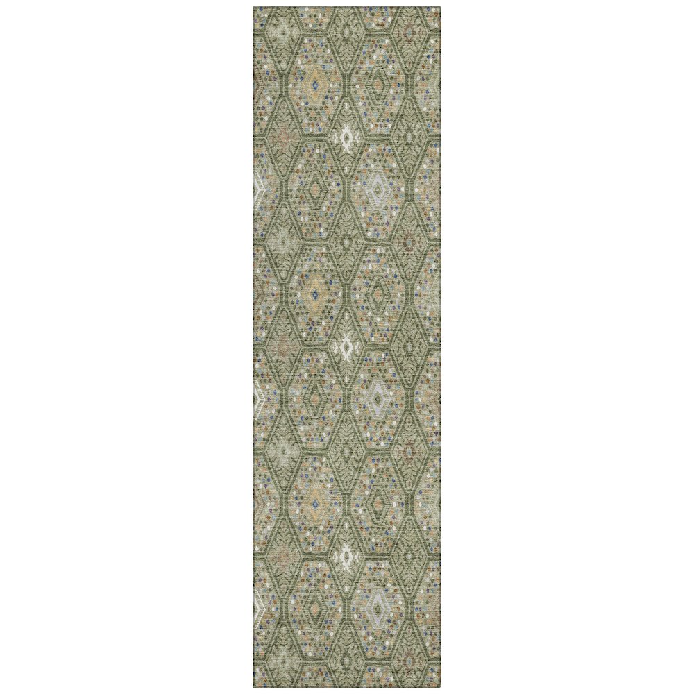 Machine Washable Indoor/Outdoor Chantille ACN2471 Green 2'3" x 7'6" Runner Rug. Picture 1